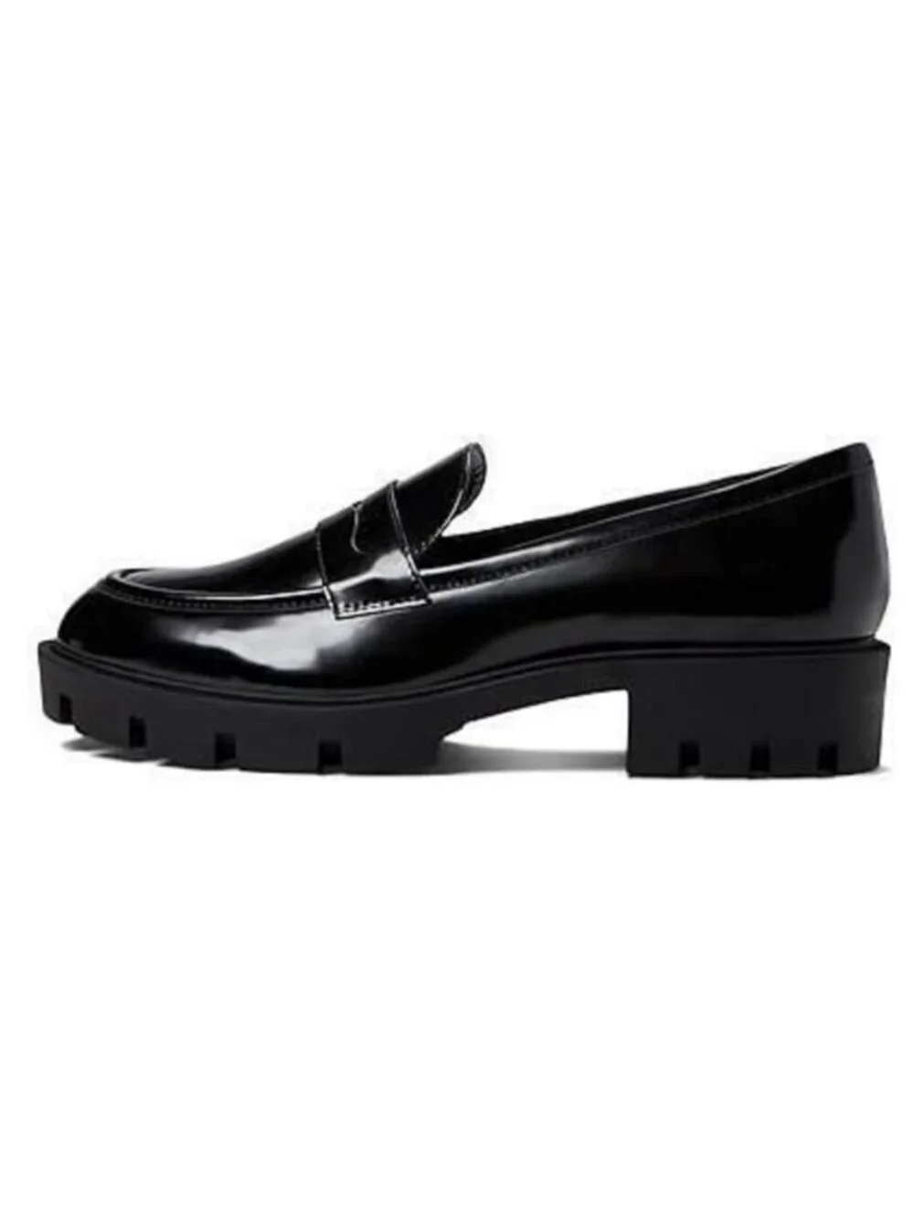 Nine West SZ 9 Maibel Black Glossy Lug Sole Loafer Career Academia Preppy Retro